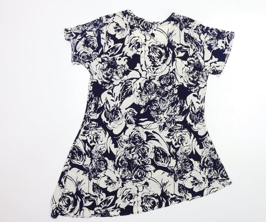 Michele Hope Womens Blue Floral Basic T-Shirt Size 10
