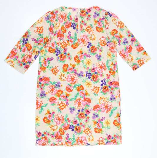 Preworn Womens Beige Floral T-Shirt Dress Size M