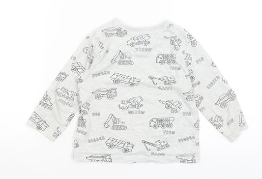 F7F Boys Grey Basic T-Shirt Size 2-3 Years - Diggers & Trucks