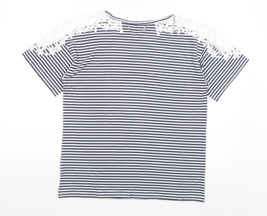 Avenue Womens White Striped Basic T-Shirt Size 8