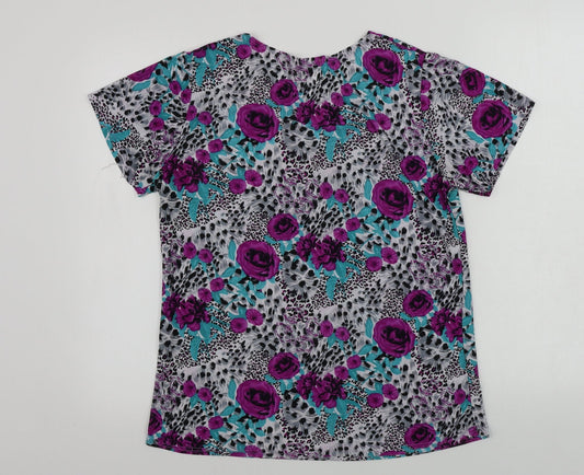 Yuengling Womens Grey Floral Basic T-Shirt Size M