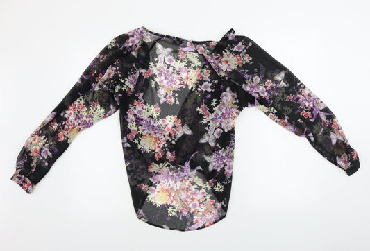New Look Womens Black Floral Basic Blouse Size 8