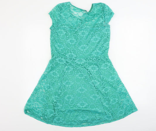New Look Womens Green Floral A-Line Size 14