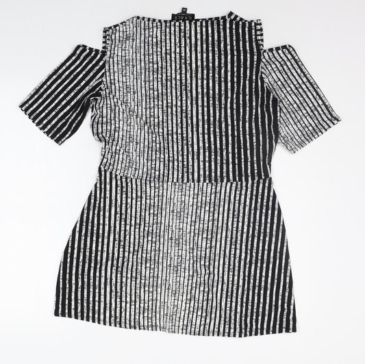 Grace Womens Black Striped A-Line Size 14