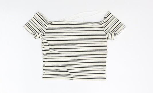 Topshop Womens Beige Striped Basic Blouse Size 4