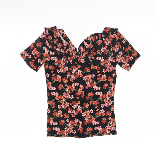 Dorothy Perkins Womens Black Floral Basic Blouse Size 10