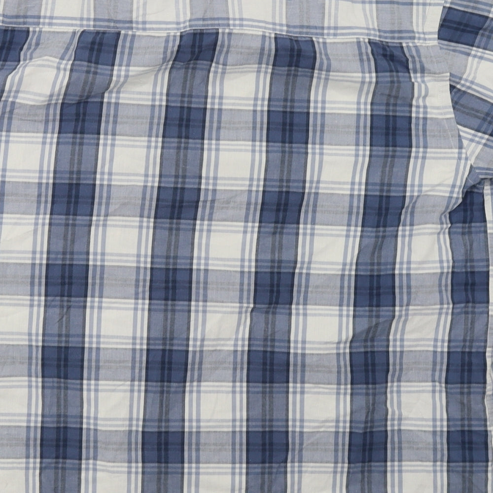 Easy Mens Blue Herringbone Button-Up Size L