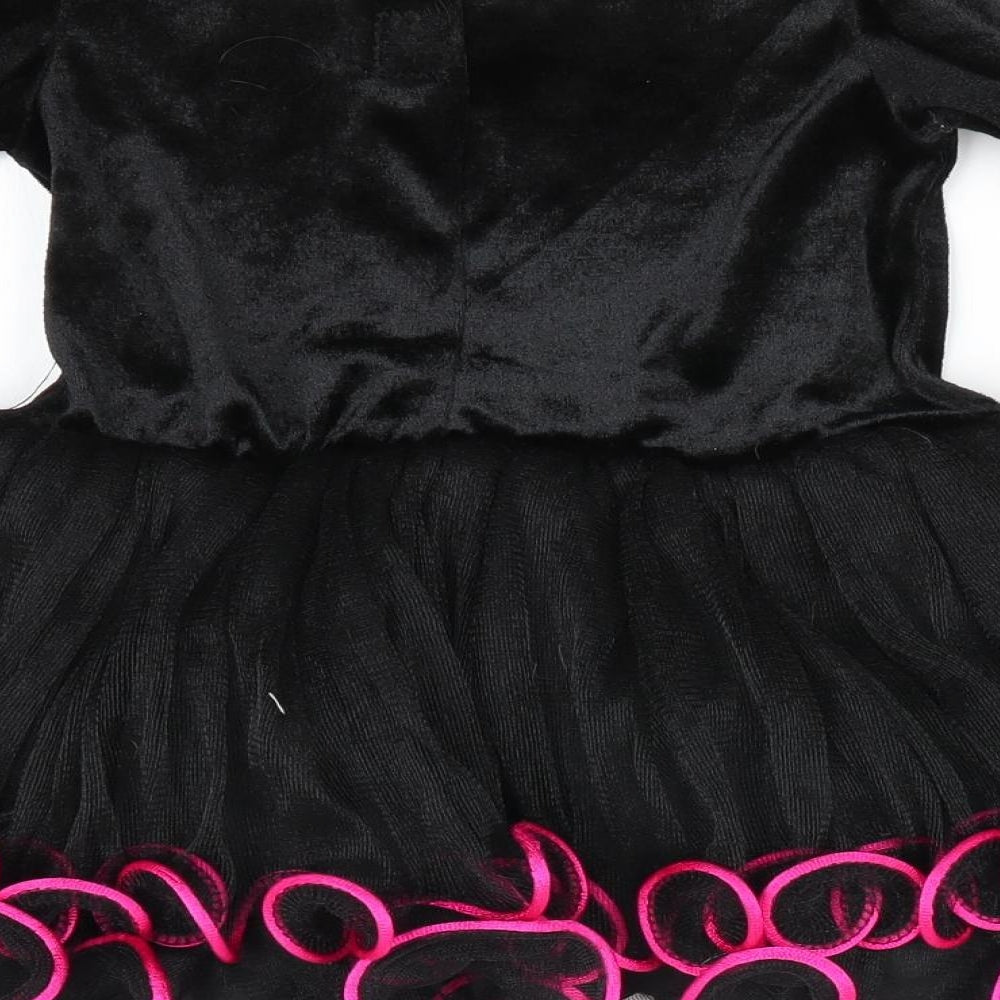 Brand and care label for George girls’ black animal print fit & flare, size 12, months