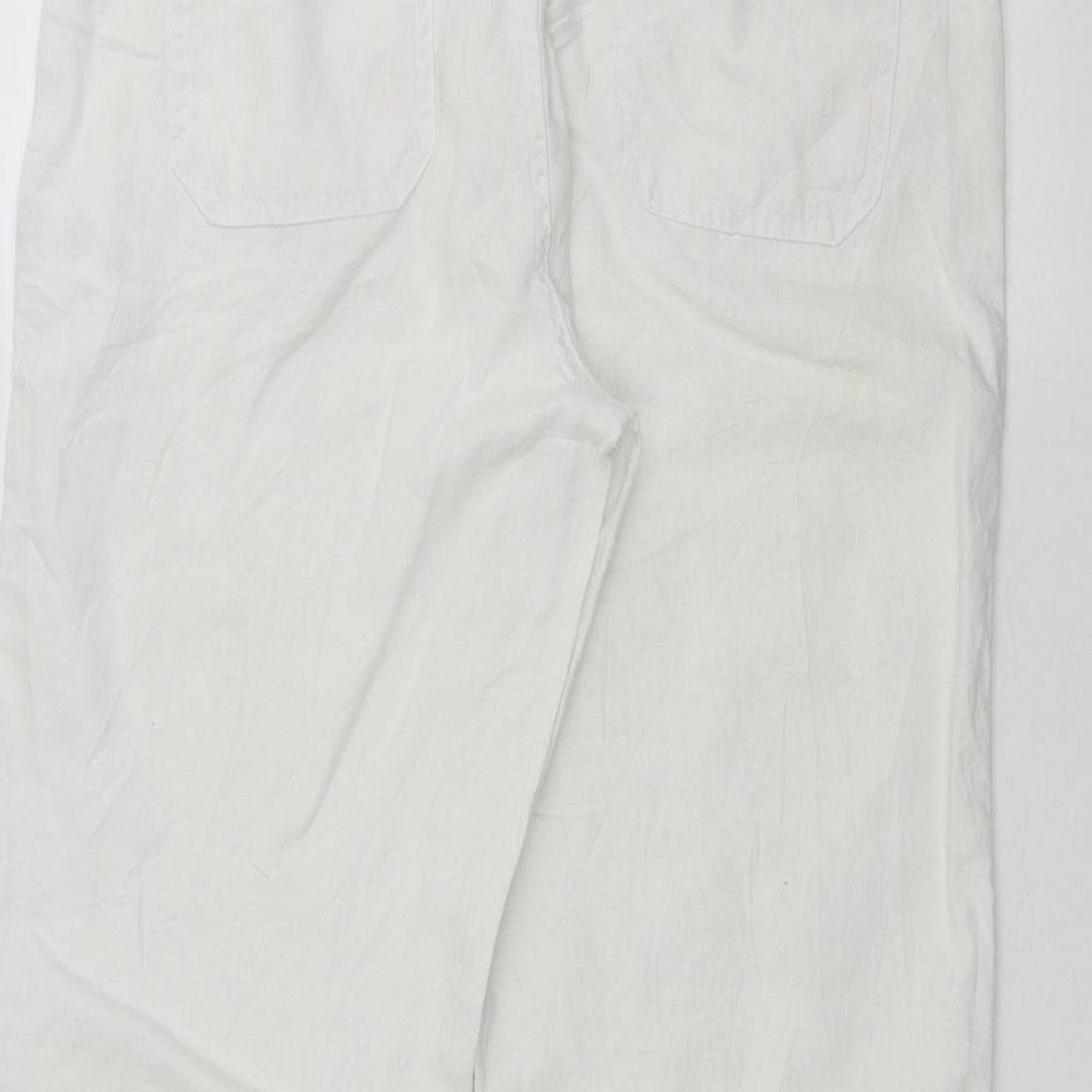 Brand and care label for Atmosphere women’s white trousers, size UK 12, 20-inch leg