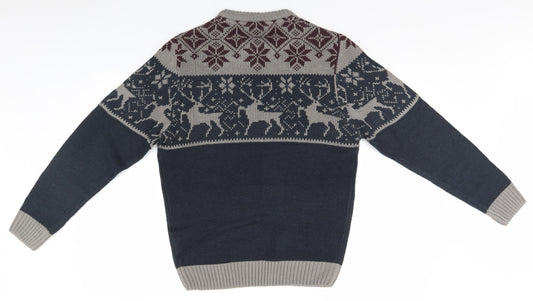 James Darby Mens Blue Fair Isle Pullover Sweatshirt - Christmas