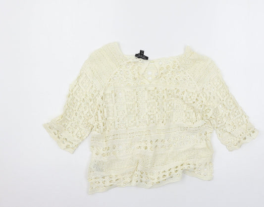 Topshop Womens Ivory Knit Basic T-Shirt Size 8