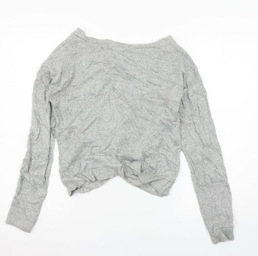 Poof Womens Grey Knit Basic T-Shirt Size L - Knot detail