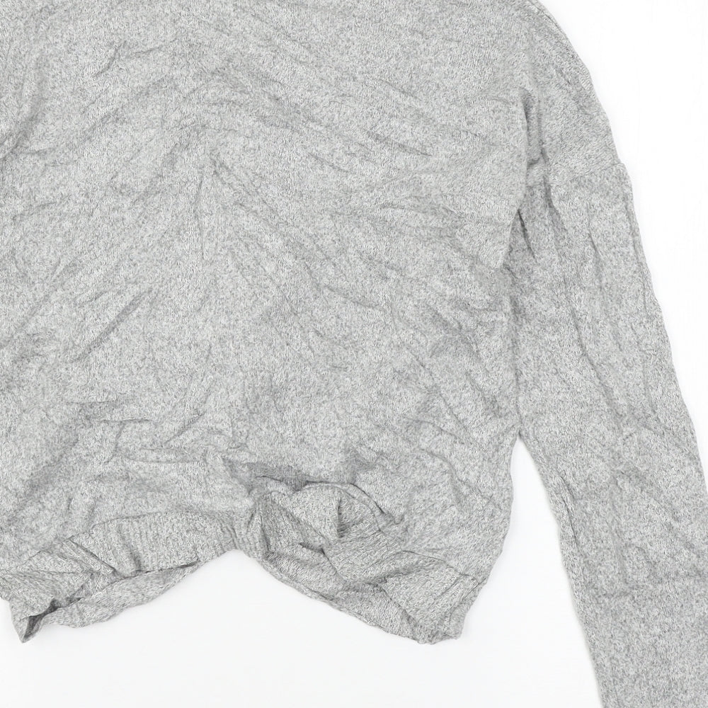 Poof Womens Grey Knit Basic T-Shirt Size L - Knot detail