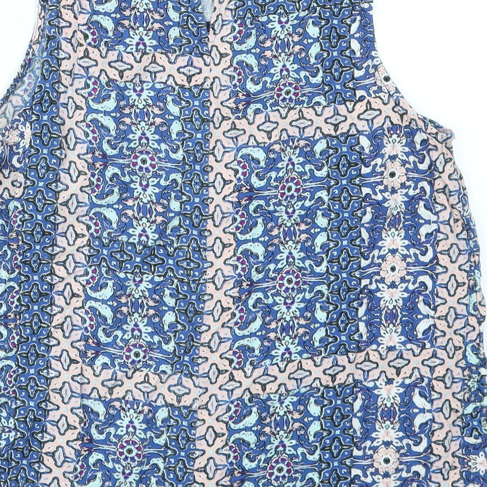 New Look Womens Blue Geometric Basic T-Shirt Size 10