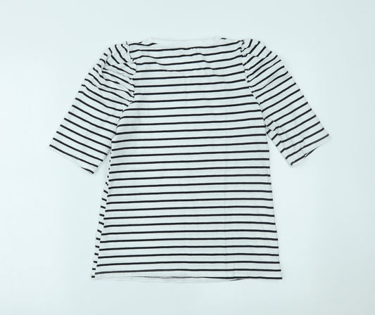Basics Womens White Striped Basic T-Shirt Size S