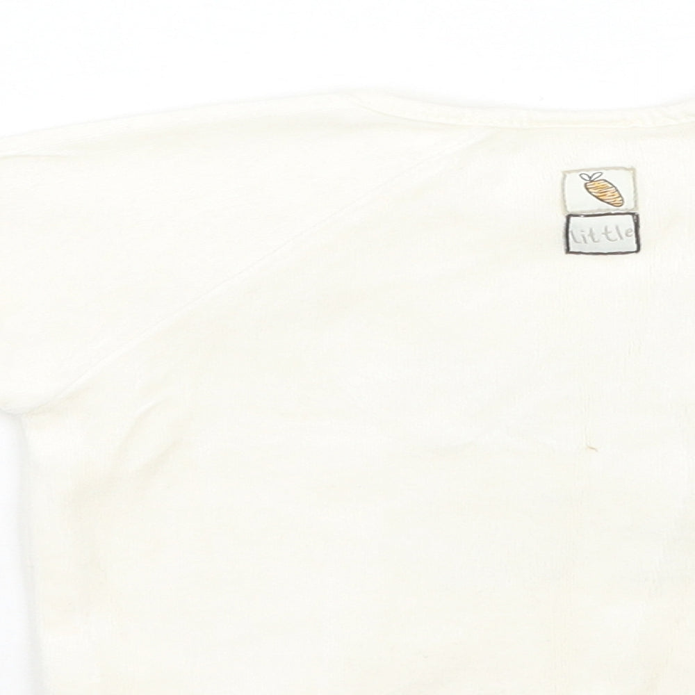 Brand and care label for Little bundle Baby Ivory jumper, size 9-12, Months