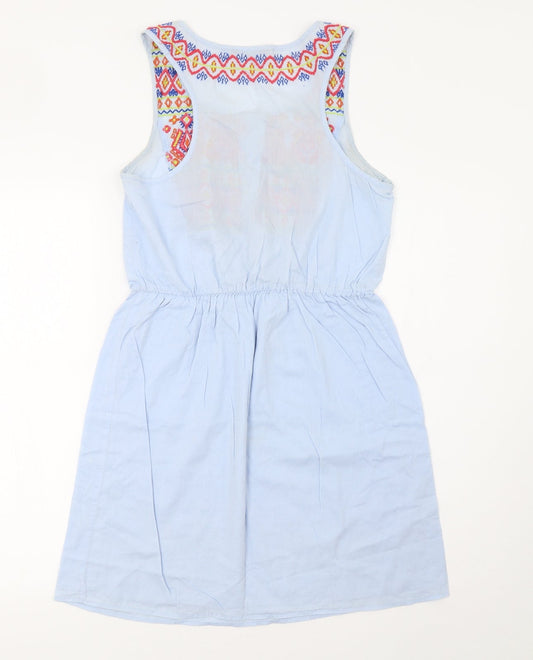 Internacionale Womens Blue Geometric A-Line Size 8