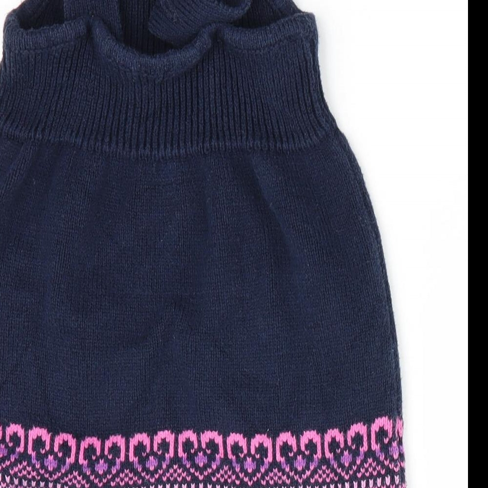 Brand and care label for Preworn girls’ blue pinafore/dungaree dress, size 12, months