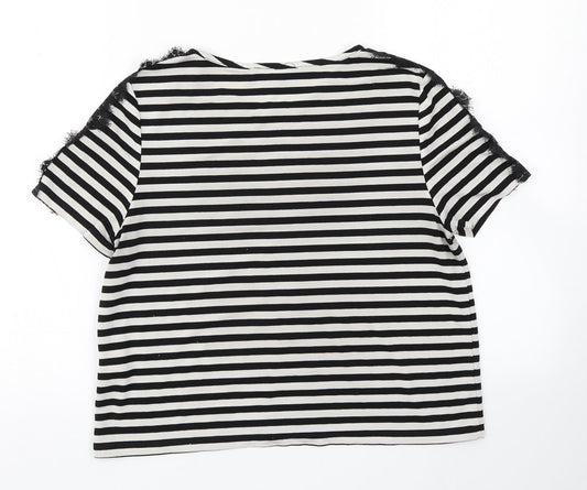 Topshop Womens Black Striped Basic T-Shirt Size 10