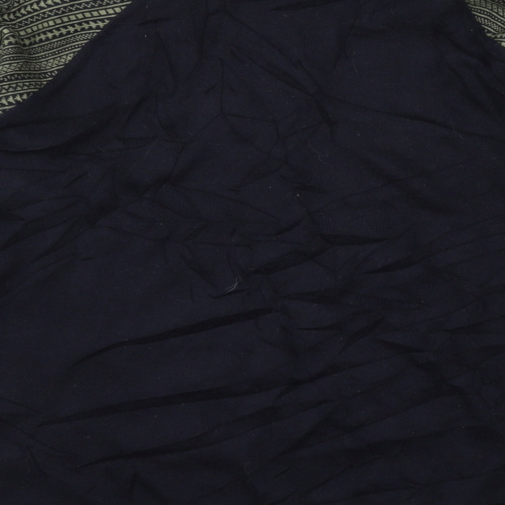 Brand and care label for ASOS men’s blue knit jumper, size L