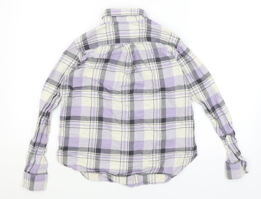 Uni Qlo Womens Purple Plaid Basic Button-Up Size 2XS