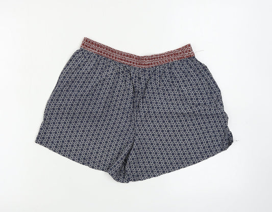 Additional front view of Papaya women’s blue geometric hot pants shorts, size UK 8