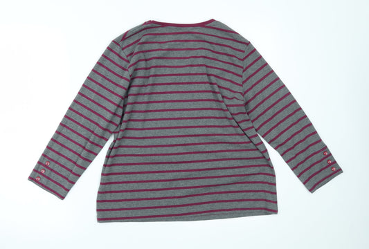 ALEXARA Womens Grey Striped Basic Blouse Size 16