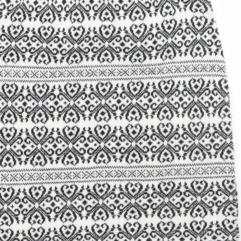 Boohoo Womens White Geometric A-Line Skirt Size M