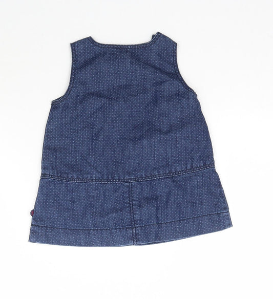 Obaibi Girls Blue Polka Dot Denim Pinafore/Dungaree Dress Size 12 Months
