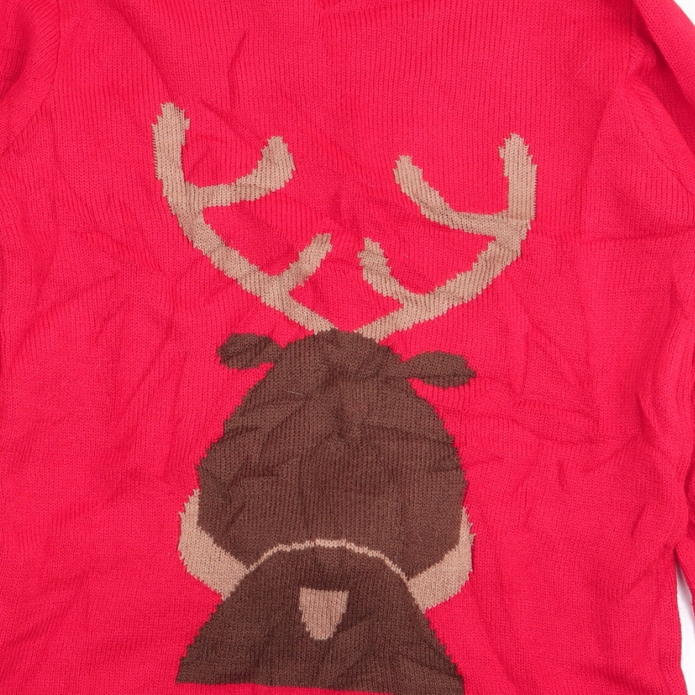 Peacocks Womens Red Animal Print Pullover Jumper Size S - christmas