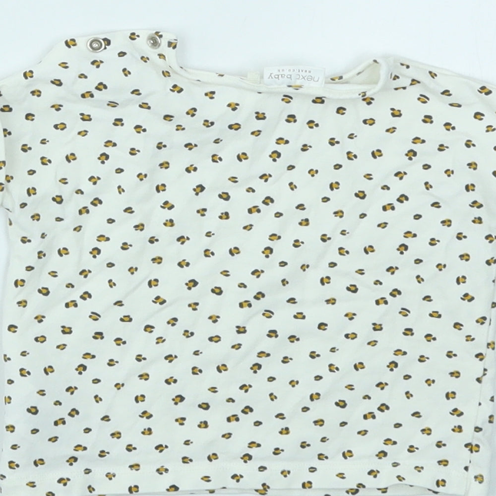Brand and care label for Next girls’ multicoloured animal print basic t-shirt, size 3-6, months