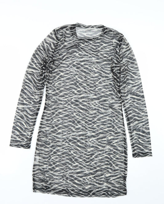 Preworn Womens Black Animal Print Basic T-Shirt Size S - Transparent