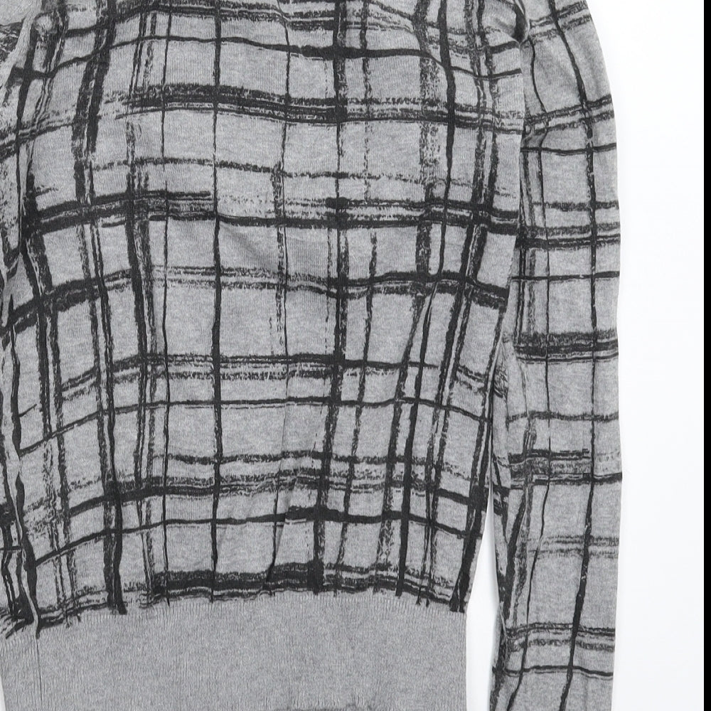 New Look Womens Grey Check Knit Cardigan Jumper Size 8