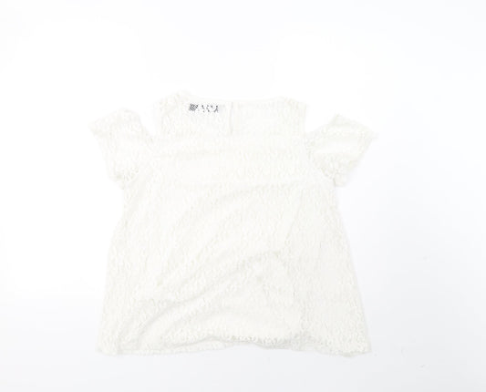 lola liza Womens White Basic T-Shirt Size M