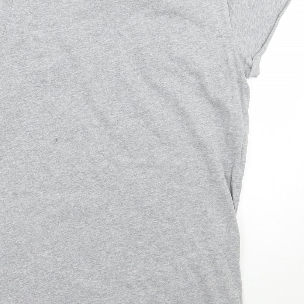 Brand and care label for ASOS women’s grey basic t-shirt, size UK 8