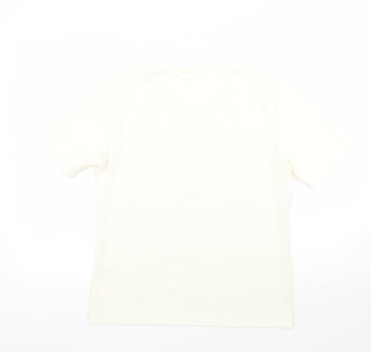 Preworn Womens Ivory Floral Basic T-Shirt Size 14
