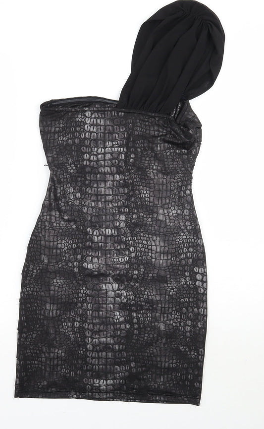 Lipsy Womens Black Animal Print A-Line Size 8