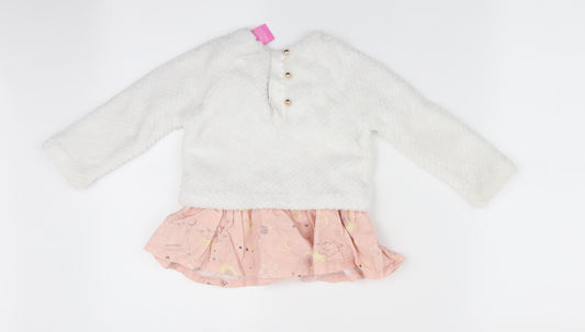 Isaac Mizrahi Girls White Floral Pullover Jumper Size 12-18 Months - Faux Skirt Trim