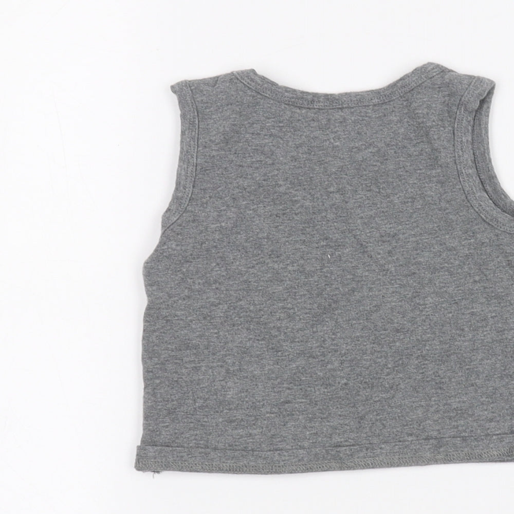 Brand and care label for Preworn Baby Grey Basic Tank, size 12, Months