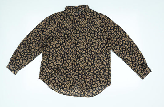 NEXT Womens Black Animal Print Basic Button-Up Size 10
