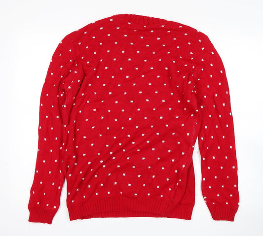 Why Not Mens Red Polka Dot Pullover Jumper Size S