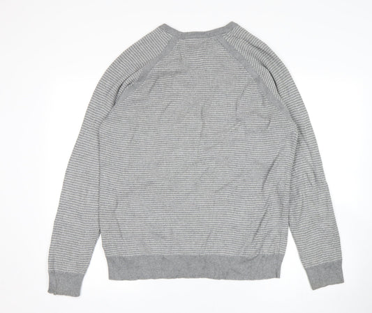 M&S Mens Grey Striped Pullover Sweatshirt Size L