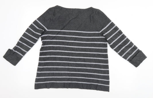 Adrienne Vittadini Mens Grey Striped Pullover Jumper Size M