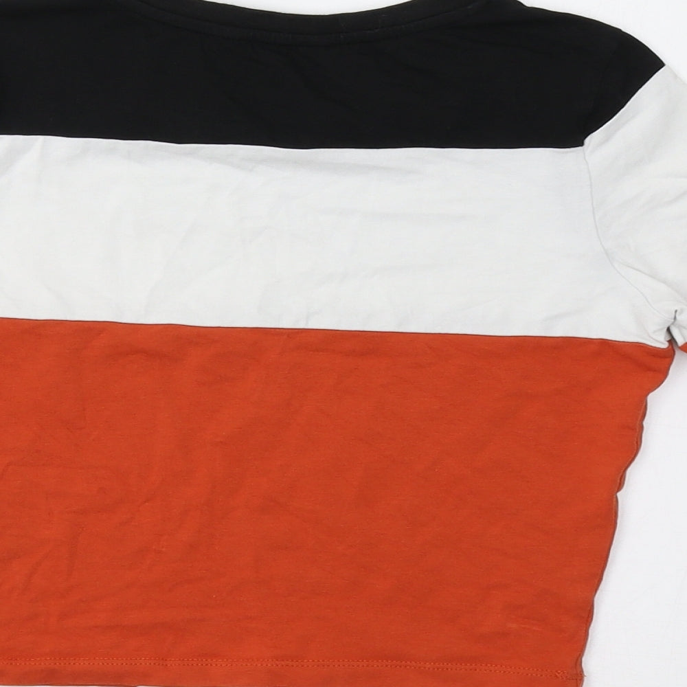 Brand and care label for New Look girls’ orange cropped t-shirt, size 10-11, years - manhattan