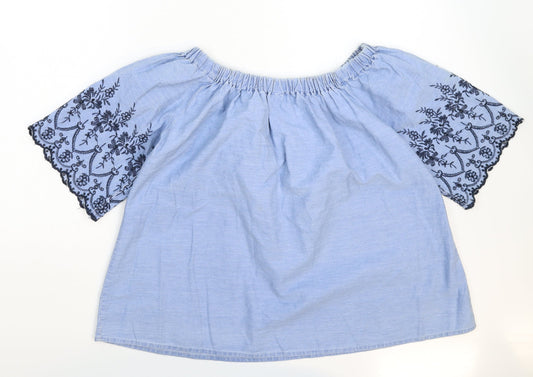 Denim & Co. Womens Blue Denim Basic T-Shirt Size 14