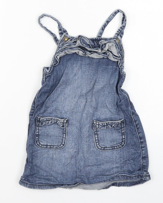Benetton Girls Blue Denim Pinafore/Dungaree Dress Size 3-4 Years