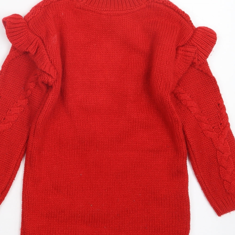 TU Girls Red Knit Pullover Jumper Size 3-4 Years
