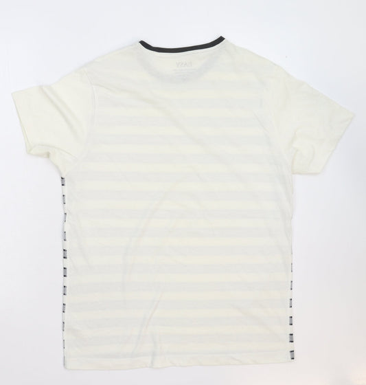 Easy Mens White Striped T-Shirt Size M