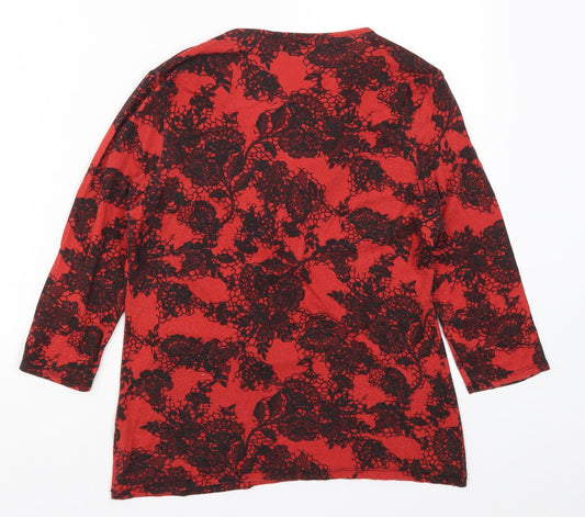 Preworn Womens Red Floral Basic T-Shirt Size 14