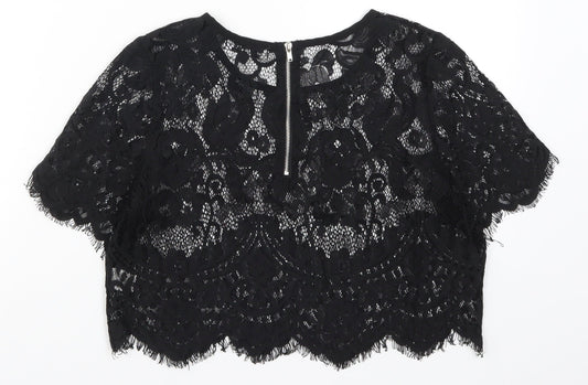 Glamorous Womens Black Lace Cropped T-Shirt Size S